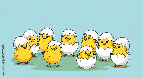 Happy Chicks Hatching From Eggs