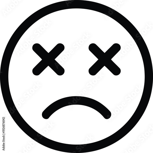 A sad face with crossed-out eyes expressing frustration or disappointment