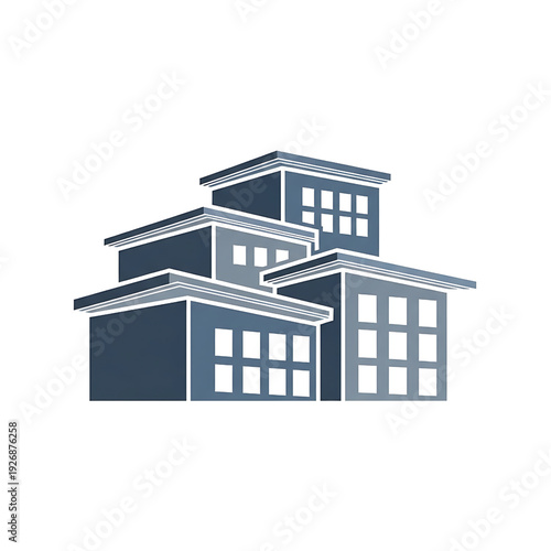 Modern building architecture with multiple stacked rooftops  