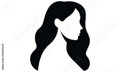 Vector graphic illustration of a woman's profile with wavy long hair on white background showcasing elegant design