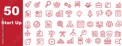 Startup Line Icons. Editable Stroke. Pixel Perfect. For Mobile and Web. Contains such icons as Unicorn, Growth, Programming, Venture Capital, Video Conference, Deal, Agile, Mobile App, Vision, Goal, A