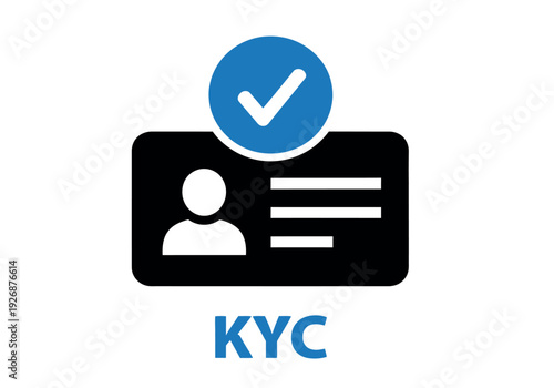 Kyc verification icon with checkmark on a black identification card