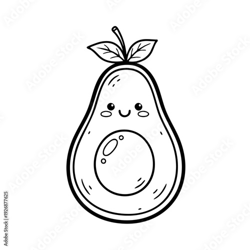 Cute cartoon illustration of an avocado with a smiling face.