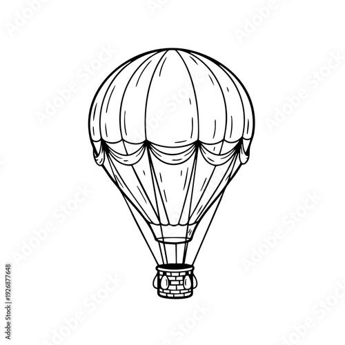 Vintage style black and white hot air balloon illustration.
