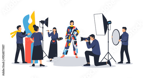 Fashion photoshoot in studio with professional team.