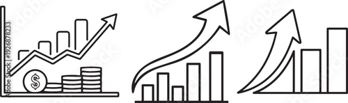 Increase and decrease chart icon set. Financial analytic graph symbol for business data. Vector illustration of growth and decline diagram. Profit and loss infographic element.