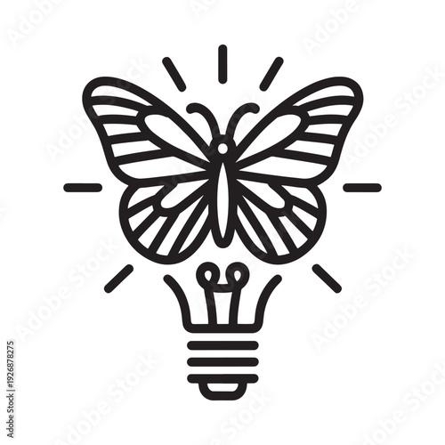 A butterfly emerges from a lightbulb symbolizing transformation and ideas