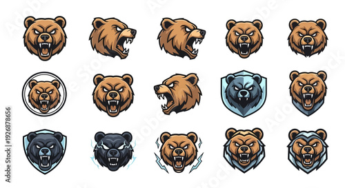 Collection of Cartoon Bear Head Logos.