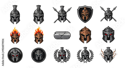 Collection of Medieval Shields and Helmets.