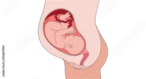 Illustration of a Fetus Developing in the Uterus During Pregnancy