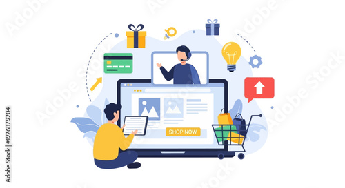 Wallpaper Mural E-commerce Online Shopping Experience with Customer Support, Digital Payments, and Retail Growth Flat Illustration Torontodigital.ca