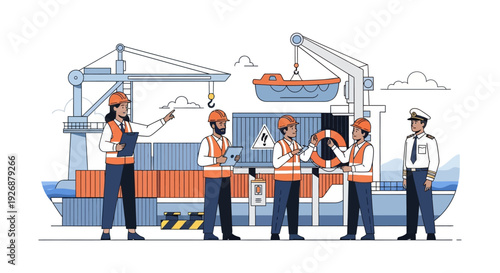 Maritime Workers Overseeing Container Loading Operations.