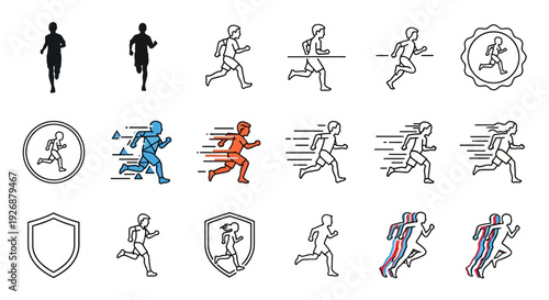 Runner Silhouettes in Various Poses and Colors.