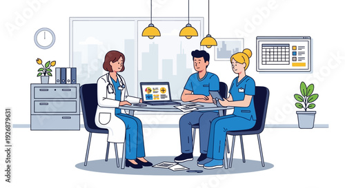 Medical professionals collaborating in a meeting room.