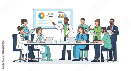 Medical professionals collaborating in a meeting room.