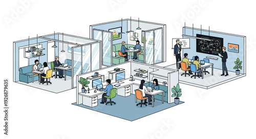 Modern Office Spaces with People Working Collaboratively.