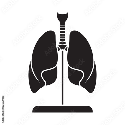 Simple black silhouette illustration of human lungs and trachea
