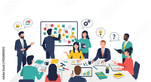 Diverse team collaborating on a business strategy meeting.