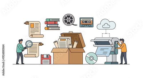 Document digitization and data management process illustration.
