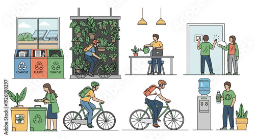 Eco-friendly lifestyle and sustainable practices illustrated.