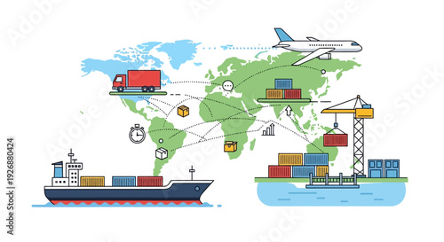 Global Logistics and Transportation Network Illustration.