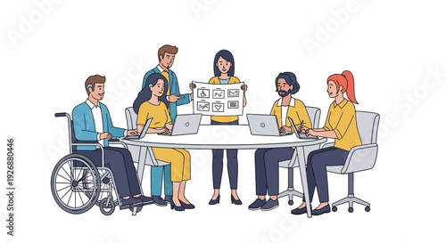 Diverse team collaborating in a modern office setting.