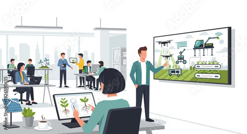 Modern Agricultural Technology Presentation in a Bright Office Setting.