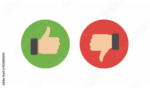 Like and Dislike Hand Icons in Green and Red Circle Buttons Flat Vector SVG Set
