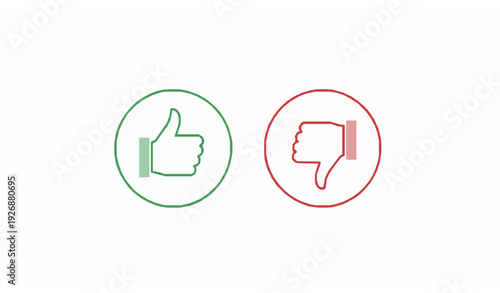 Minimal Line Style Like and Dislike Icons Inside Green and Red Circles Vector SVG