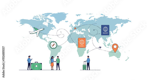 Global Travel and Tourism Concept with People and Luggage.