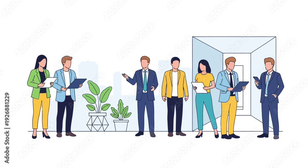 Fototapeta premium Group of business professionals in an office setting, discussing work.
