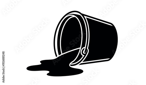 Black paint bucket with spilled paint on in simple illustration style