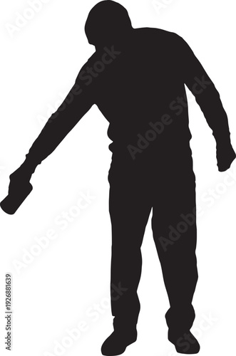 vector, silhouette of  Front view of a man throwing or emptying  glass  water