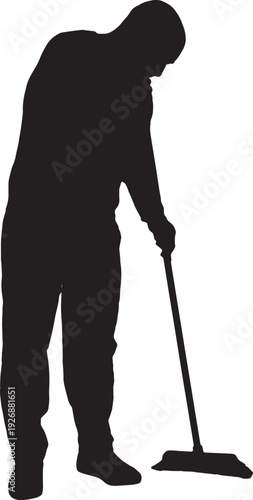 vector, silhouette of a man sweeping