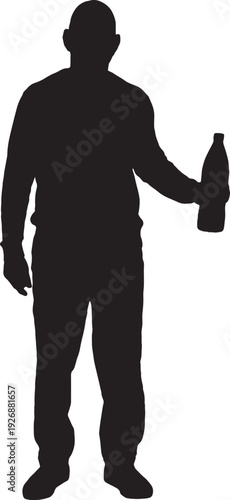 vector, silhouette of Front view of a man holding a plastic bottle of water,