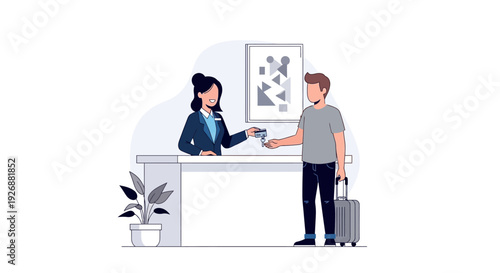 Hotel Receptionist Assisting Guest with Check-In Process.