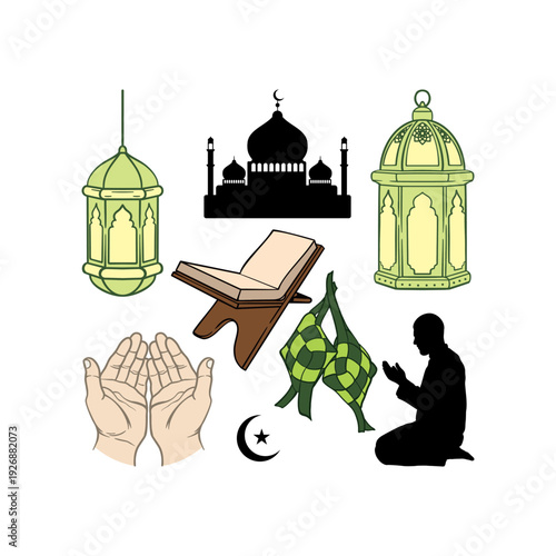 Simple cartoon vector image of a set of Ramadan ornaments