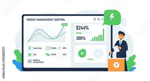 Modern Energy Management Control Dashboard with Business Analytics.