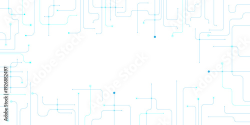 Tech banner with flowing lines and circuit patterns. Abstract futuristic technology design elements in blue and white.