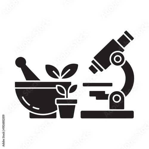 Herbal medicine and scientific research a black silhouette illustration