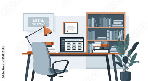 Modern Home Office Desk Setup with Computer and Chair.