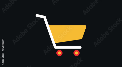 Modern shopping cart icon on black background for e-commerce use