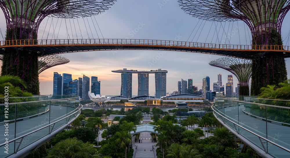 Fototapeta premium Gardens by the Bay Supertree Skyway Singapore Cityscape