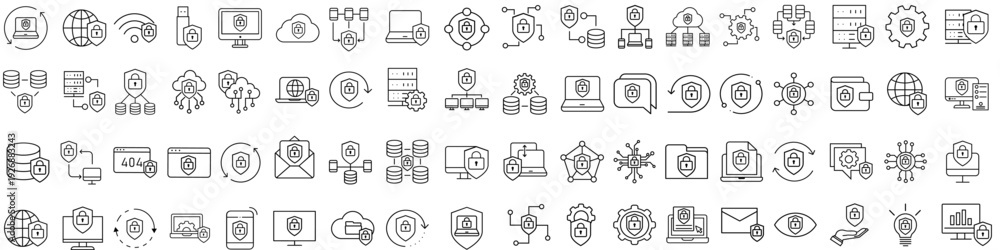 Fototapeta premium Firewall vector icon set. Cybersecurity Illustration sign collection. Computer antivirus symbol. Data protection logo.