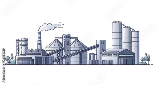 Industrial complex with silos and chimneys, representing manufacturing and production.