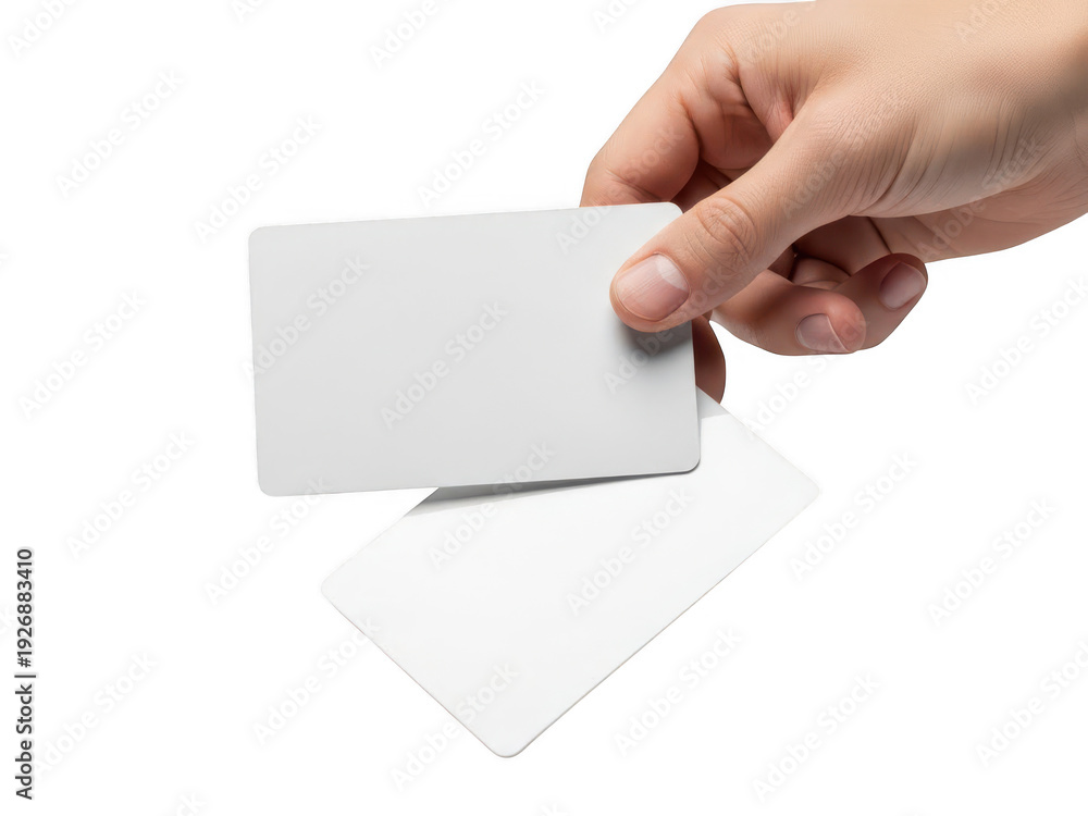 Fototapeta premium Hand holding blank card isolated on transparent background