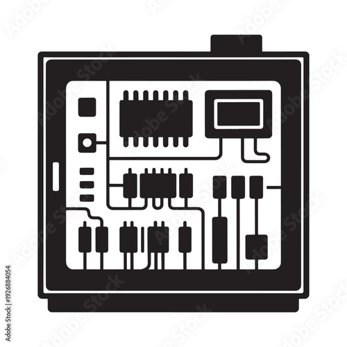 Black and white illustration depicting the internal circuitry of a television
