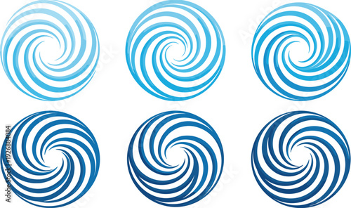 Abstract Blue Spiral Swirl Logo Set Collection Circular Wave Vortex Icons Modern Dynamic Water Motion Design Elements Isolated on White Background
