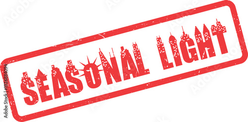 Seasonal Light Red Grunge Stamp Featuring Urban Cityscape and Illumination Concept