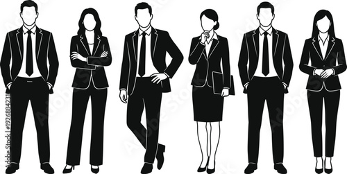Business people silhouette set with men and women in formal suits standing confident professional team vector illustration isolated on white background